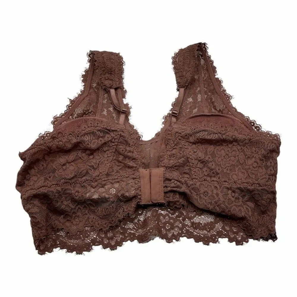 Aerie Eyelash Lace Padded Plunge Bralette Women's Size Medium Purple